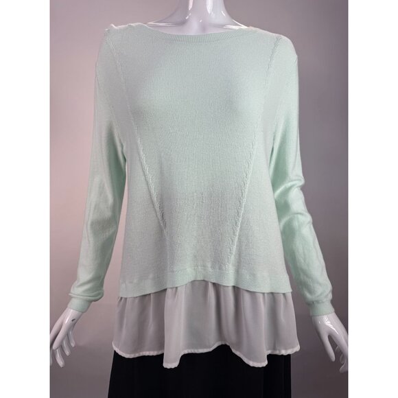 Cato Womens Mint Green Sweater With Sheer White Layered Hem Size S Lightweight - Picture 11 of 16